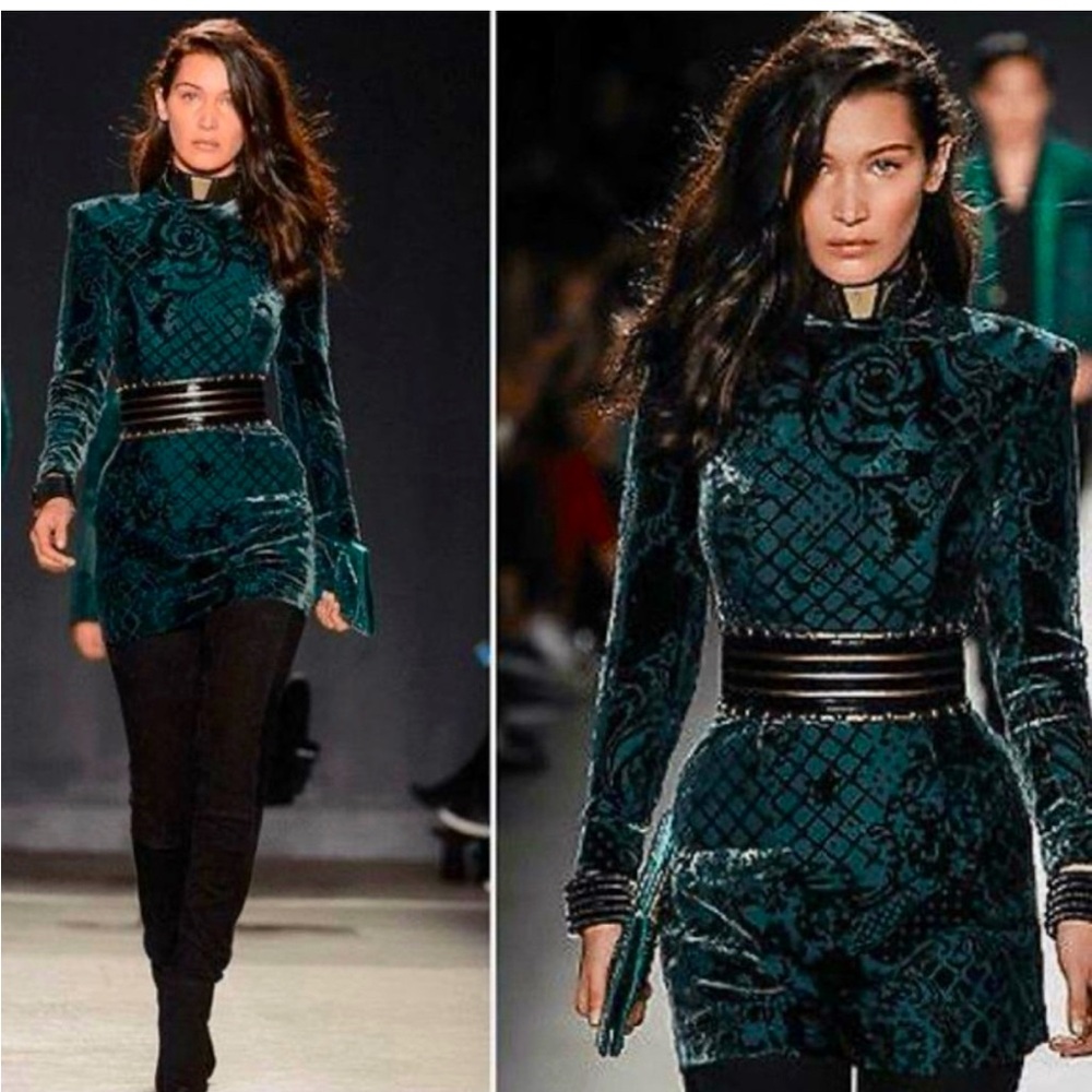 Balmain x H&M Elegant Green Velvet Dress